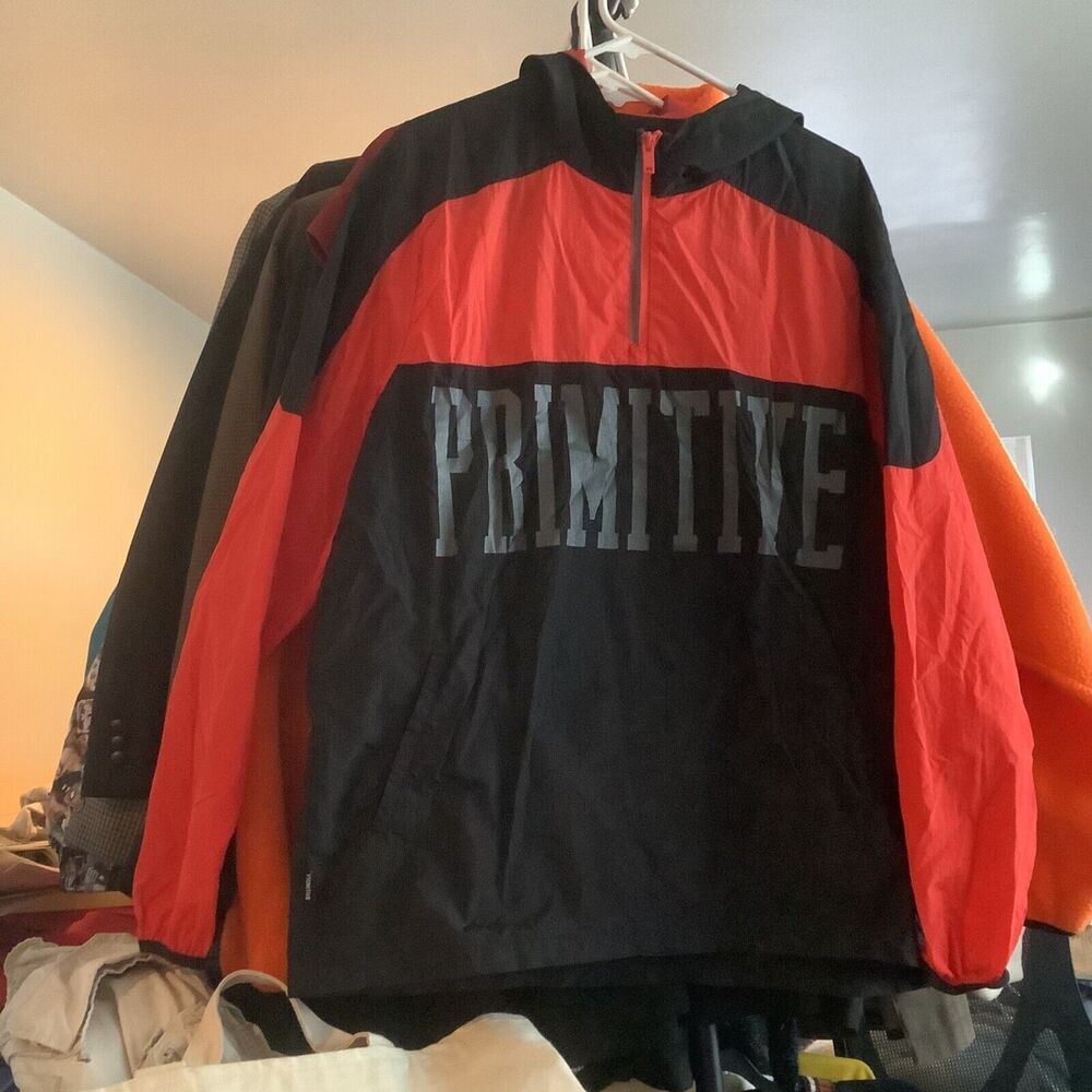 Croydon Jacket in Electric Red Polyester Lightweight Scuba hood Kangaroo front